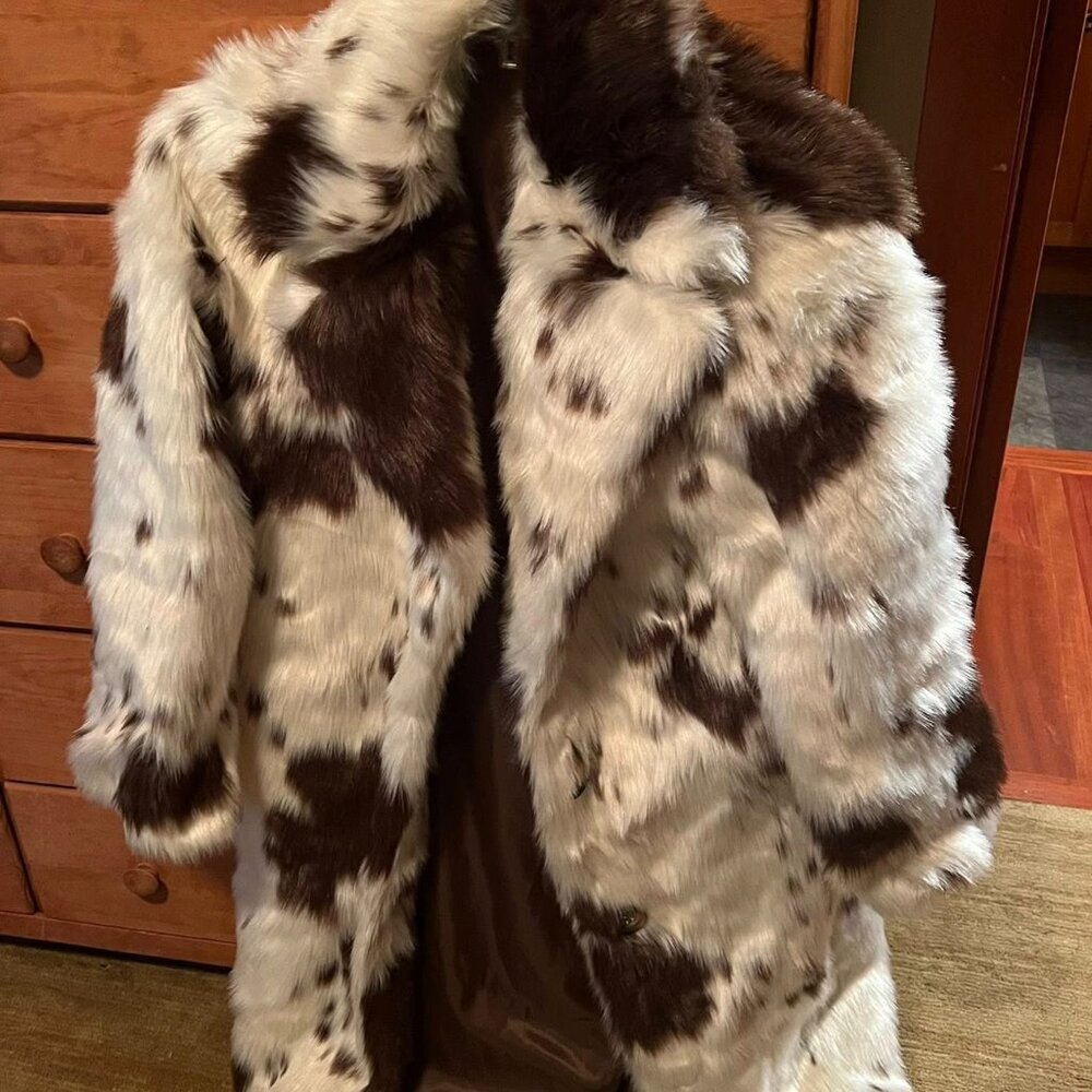 Women's Faux Fur Coat - Brown and White